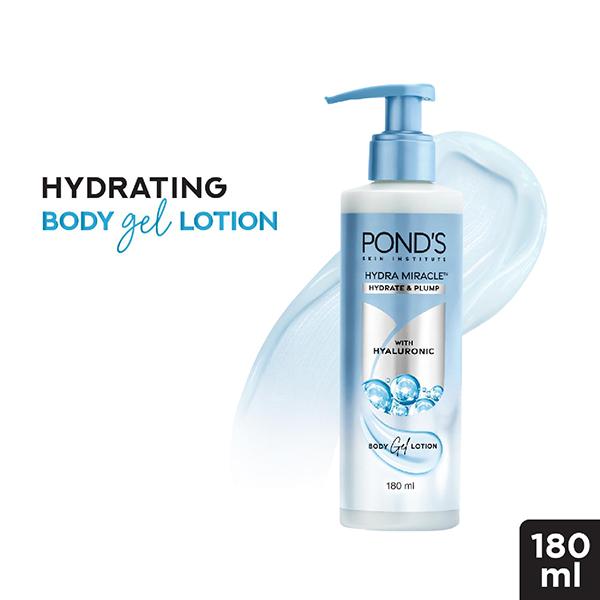 Netmeds | Pond's Hydra Miracle Hydrating Gel Body Lotion for Hydrated Plump Skin, Hyaluron Moisturizer 180ml