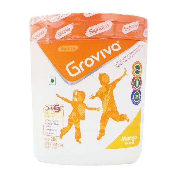 Netmeds | Groviva Age 2+ Child Nutrition Supplement Powder Jar - Mango Flavour 200 g