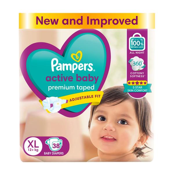 Netmeds | Pampers Active Baby Premium Taped Diaper Pants (XL) 38's