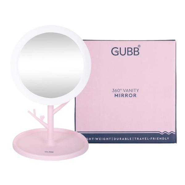 Netmeds | GUBB 360 degree Vanity Mirror with Storage Tray & Branch for Accessories, Rotating Table Mirror with Stand - Pink 1's