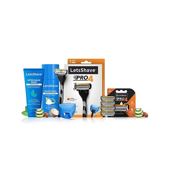 Netmeds | LetsShave Pro 4 Razor + Razor Blades 4's + After Shave Balm + Shave Foam + Razor Cap - Men
