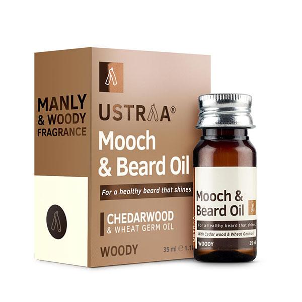 Netmeds | Ustraa Mooch & Beard Oil - Cedarwood & Wheat Germ Oil Woody 35ml