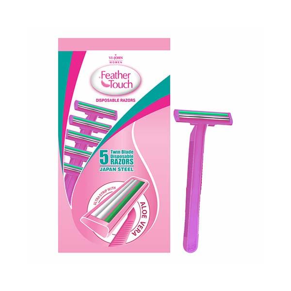 Netmeds | Vi-John Feather Touch Twin Blade Shaving Razors with Lubricating Aloe Vera Strip for Women 5's