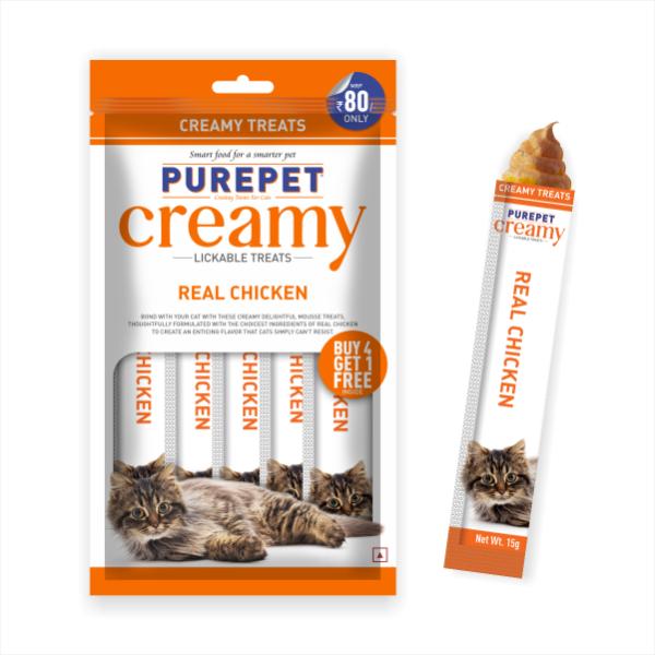 Netmeds | Purepet Creamy Cat Lickable Treats - Real Chicken (Buy 4 Get 1 Free) 1's