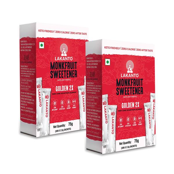 Netmeds | Lakanto Monkfruit Sweetener Sachets - Golden 2X (30's X 2.5 g) (Pack Of 2) 1's
