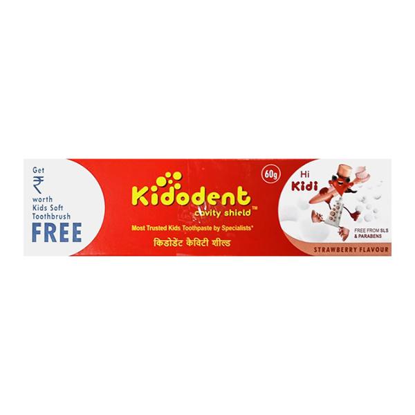 Netmeds | KIDODENT CAVITY SHIELD STRAWBERRY FLAVOUR (RS.75 WORTH FREE KIDS SOFT TOOTH BRUSH) Tooth Paste 60g