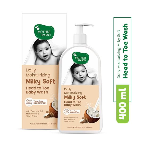 Netmeds | Mother Sparsh Daily Moisturizing Milky Soft Head to Toe Baby Wash With Coconut Oil-Milk Protein and Shea Butter 400 ml