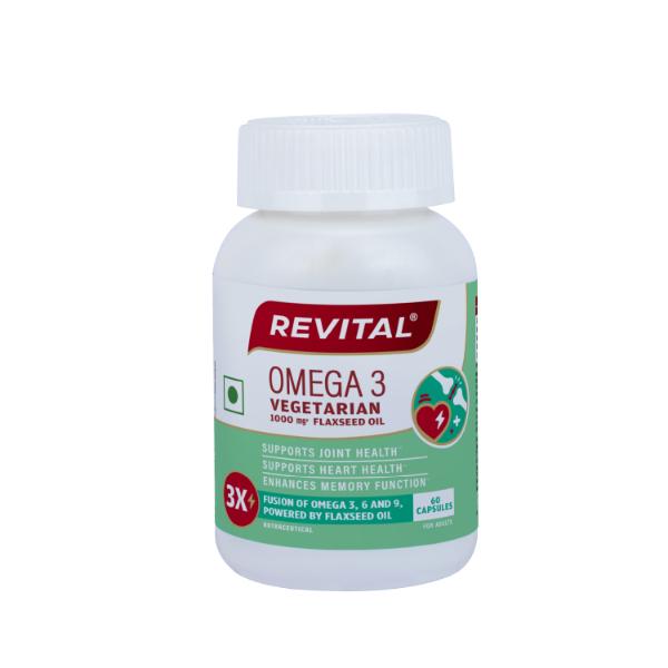 Netmeds | Revital Omega 3 Vegetarian 1000 mg Flaxseed Oil Capsules 60's