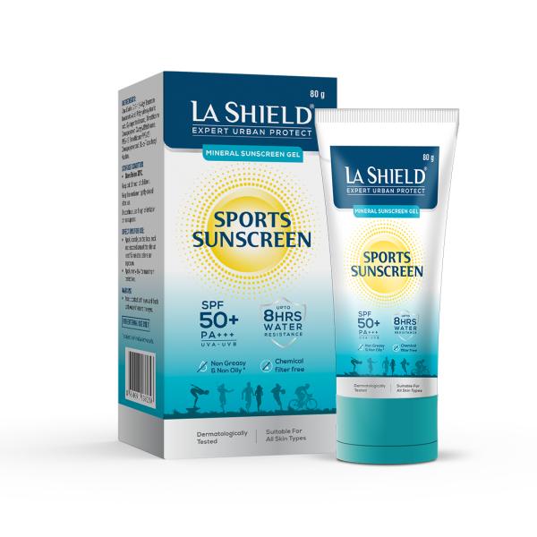 Netmeds | La Shield Mineral Sports Sunscreen Gel SPF 50 + 100% Mineral Sunscreen 8 Hours Water Resistant for Women and Men PA+++ 80 gm