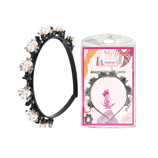 Netmeds | Majestique Stylish Braided Double Layer Twist Plait Plastic Headband with Elegant Flower 1's