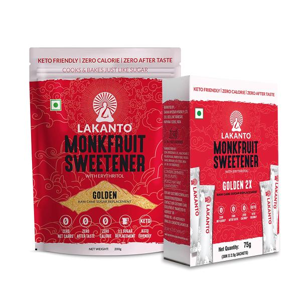 Netmeds | Lakanto Monkfruit Sweetener (Combo Pack Of Golden 2X (30's X 2.5 g) + Golden 200 g) 1's