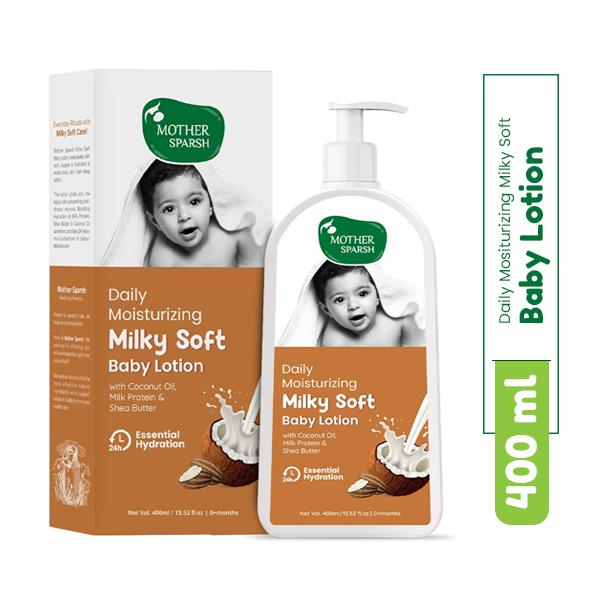 Netmeds | Mother Sparsh Daily Moisturizing Milky Soft Baby Lotion With Coconut Oil-Milk Protein and Shea Butter 400 ml