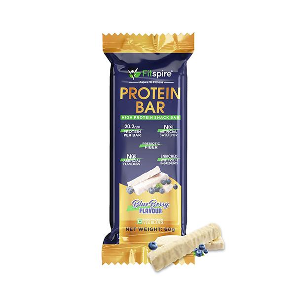 Netmeds | Fitspire Protein Bar Protein No Artificial Sweetener and Flavor Blueberry Flavor 60 gm