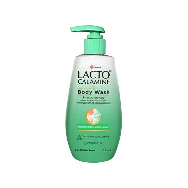Netmeds | Lacto Calamine 1% Salicylic Acid Body Wash Cica, Aloe Vera, Natural Scrubbing Bead for Body Acne 250 ml