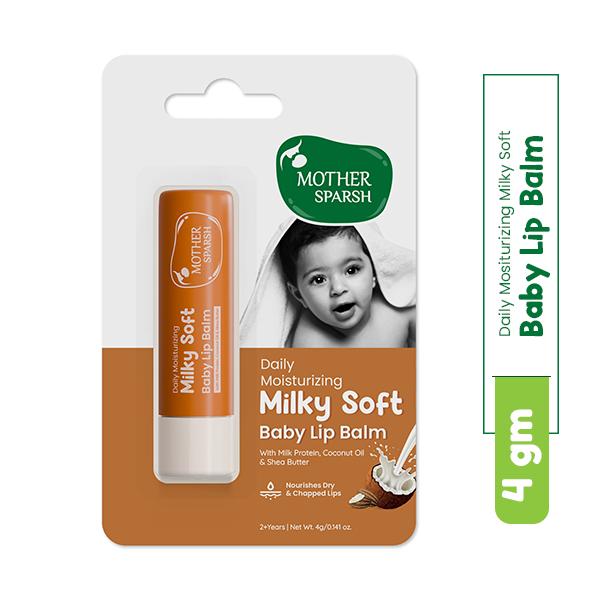 Netmeds | Mother Sparsh Daily Moisturizing Milky Soft Baby Lip Balm With Milk Protein-Coconut Oil and Shea Butter 4 gm