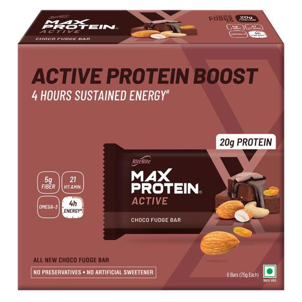 Netmeds | RiteBite Max Protein Active Choco Fudge Bar (Pack Of 75 g x 6)