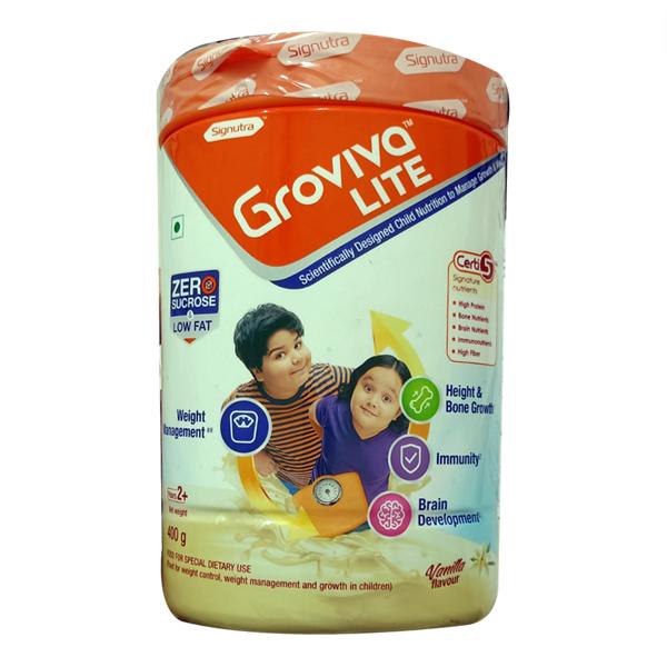 Netmeds | Groviva Lite Age 2+ Child Nutrition Supplement Powder Jar - Vanilla Flavour 400 g
