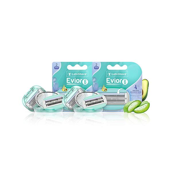 Netmeds | LetsShave Evior 6 Body Razor Blade - Twin Three Blade Design Blade (Pack of 4)