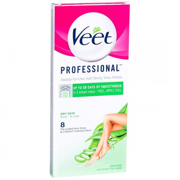 Netmeds | Veet Professional Half Body Wax Strips (Dry Skin) 8's with Perfect Finishing Wipes 2's
