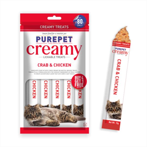 Netmeds | Purepet Creamy Cat Lickable - Treats Crab & Chicken (Buy 4 Get 1 Free) 1's