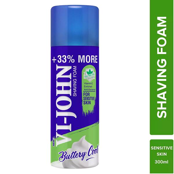 Netmeds | VI-John Sensitive Skin Shaving Foam with Vitamin E Enriched & Anti Bacterial Properties 300 gm