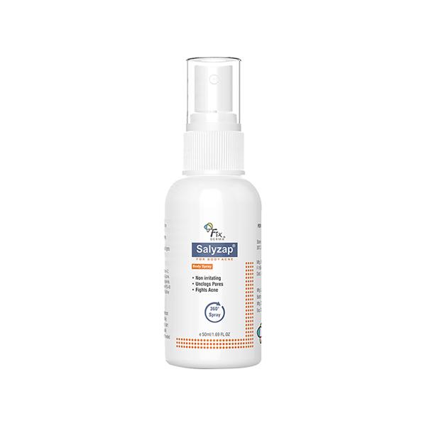 Netmeds | Fixderma 2% Salicylic Acid Salyzap Body Acne Spray For Acne on Back, Shoulders & Chest (50 ml)