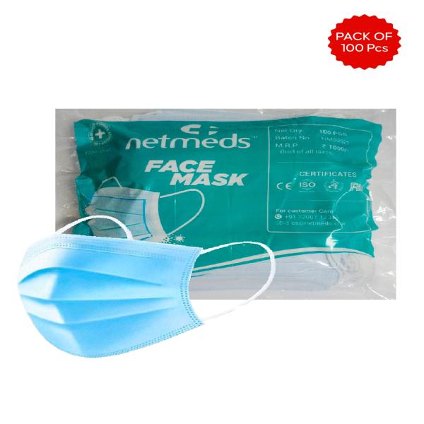 Netmeds | Netmeds 3 Ply Face Mask with Nose Pin 100's