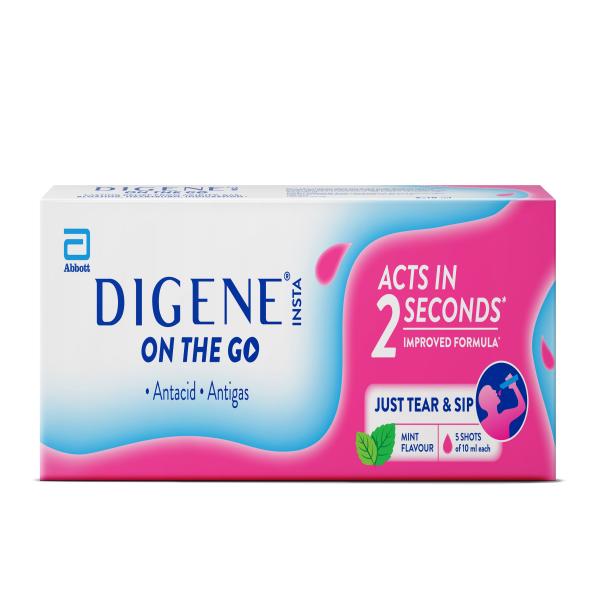 Netmeds | Digene Insta On The Go Liquid - Mint Flavour (Pack of 5 x 10ml)