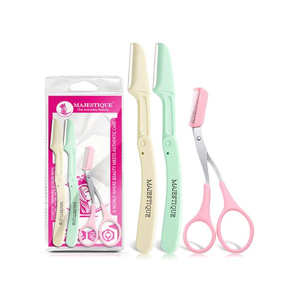 Netmeds | Majestique Eyebrow Trimmer Scissors with Folding Facial Razors - Multicolor 3's