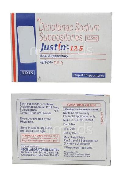 Justin 12.5mg Suppository 5'S - Pain relief-Nsa