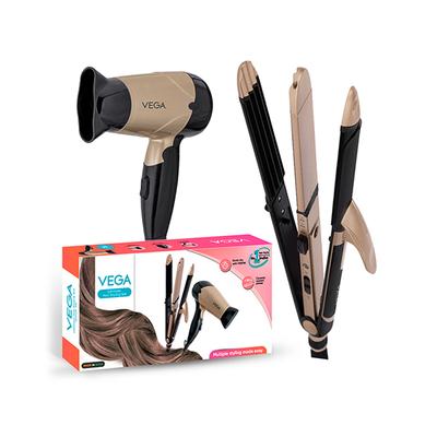 Vega Hair Dryer and Straightener Combo 3 In 1 Hair Styler and Insta Glam Hair Dryer for Women, VGGP-10 1's - Straighteners