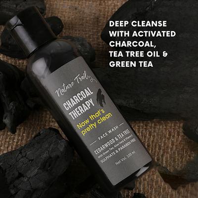 Nature Trail Charcoal Therapy Face Wash for Acne and Oily Skin, Sulphate, Paraben Free 100 ml - Face Washes