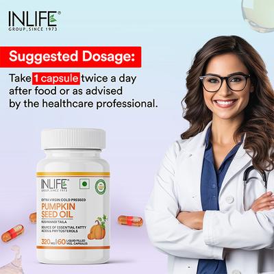 INLIFE Extra Virgin Cold Pressed Pumpkin Seed Oil 320mg Veg Capsules 60's - Omega Fish Oil Fatty Acids