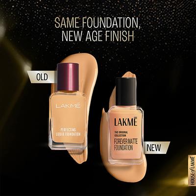 Lakme FOREVER MATTE FOUNDATION for Superior Coverage, Vit E, lightweight & water-resist Shell, 27ml - Foundation