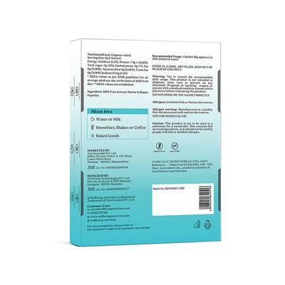 Wellbeing Nutrition Pure Korean Marine Collagen Supplements for Women and Men, Clinically Proven Type 1 and 3 Hydrolyzed Peptides Unflavored - 6 Sachets 48 gm - Multi-Vitamins