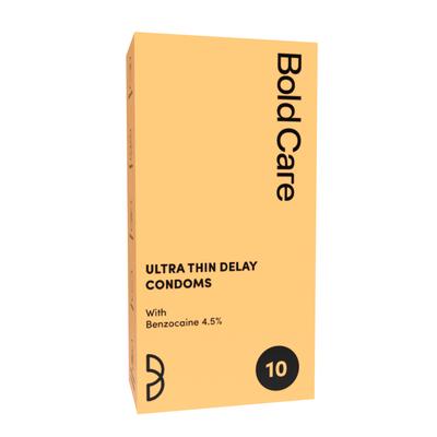 Bold Care Ultra Thin Delay Condoms with 4.5% Benzocaine (Pack Of 10) - Plain/Flavoured Condoms
