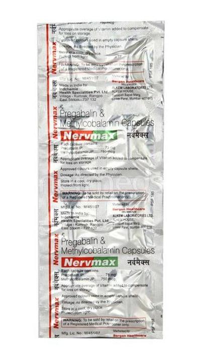 Nervmax 75mg Capsule 10'S - Neuropathic Pain-Dru