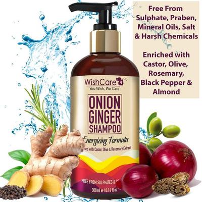 WishCare Onion Ginger Shampoo - Onion Shampoo for Hairfall Control - Paraben and Sulphate Free 300 ml - Shampoos