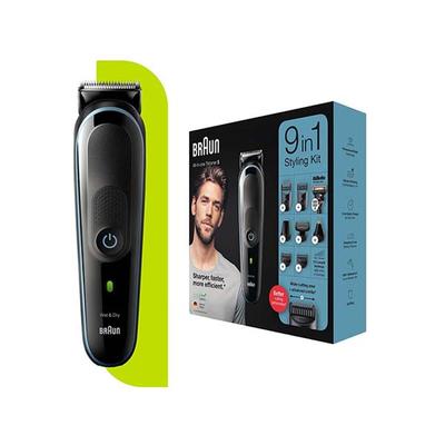 Braun MGK5380, 9-in-1 Beard Trimmer for Men from Gillette, All-in-One Tool, 7 Attachments Black and Nordic Blue 375 gm - Grooming Kits