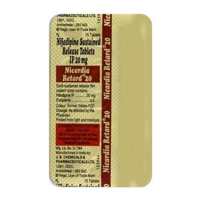 Nicardia Retard 20mg Tablet 15'S - Hypertension-Cal