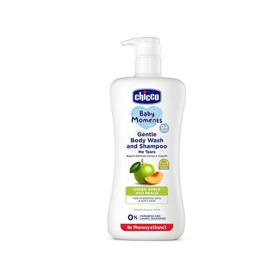 Chicco Baby Moments Gentle Bodywash and Shampoo With Green Apple and Peach 500 ml - Shower Gels & Body Wash