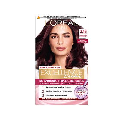 L'Oreal Paris Excellence Creme 3.16 Burgundy with French Rose Oil Triple Care Color (100 gm+72 ml) 1's - Crème