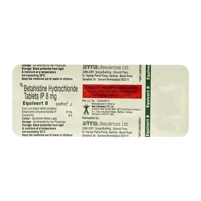 EQUIVERT 8mg Tablet 10's - Vertigo-Ant