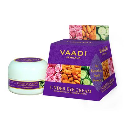 Vaadi Herbals Under Eye Cream - Almond Oil & Cucumber Extract with Pink Rose 30gm - Under Eye Creams & Serums