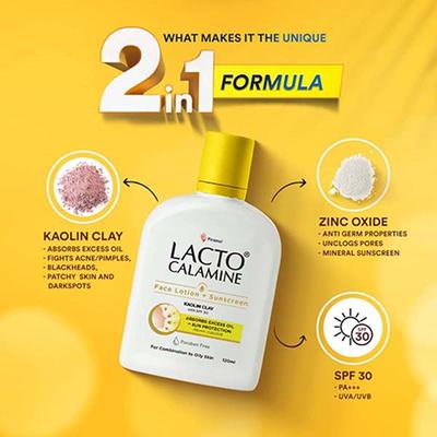 Lacto Calamine Skin and Body Lotion Moisturizer + Spf 30 Pa+++ Uva, Uvb with Kaolin Clay 120 ml - Face Wash & Cleansers