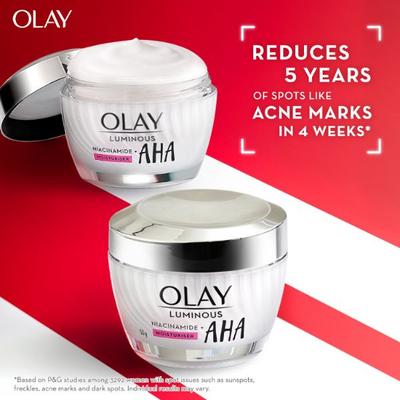 Olay Luminous Niacinamide + AHA Moisturizer Reduce Acne Marks for Clearer, Smoother Skin 50gm - Face Moisturizers