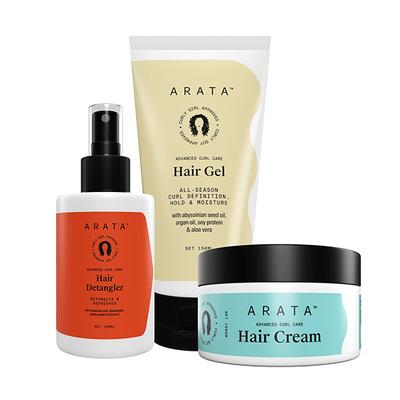 Arata Advanced Curl Care Hair Detangler (100 ML), Advanced Curl Care Hair Cream (100 GM), & Advanced Curl Care Hair Gel (150 ML) 350 gm - Hair Perms & Texturizers
