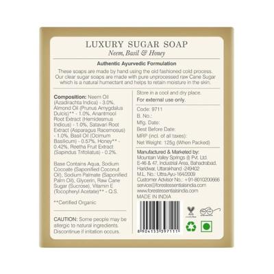 Forest Essentials Luxury Sugar Soap Neem Basil & Honey Handmade Soap 125 gm - Soaps