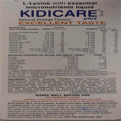 KIDICARE PLUS NATURAL ORANGE FLAVOUR Syrup 200ml - Supplements-Vam