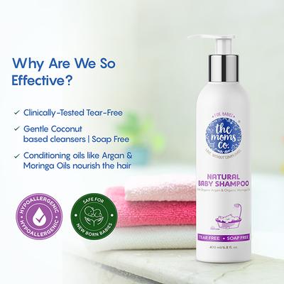 The Mom's Co. Natural Baby Shampoo with Organic Argan Oil & Moringa Oil Tear Free Soap Free 400ml 1's - Baby Shampoo